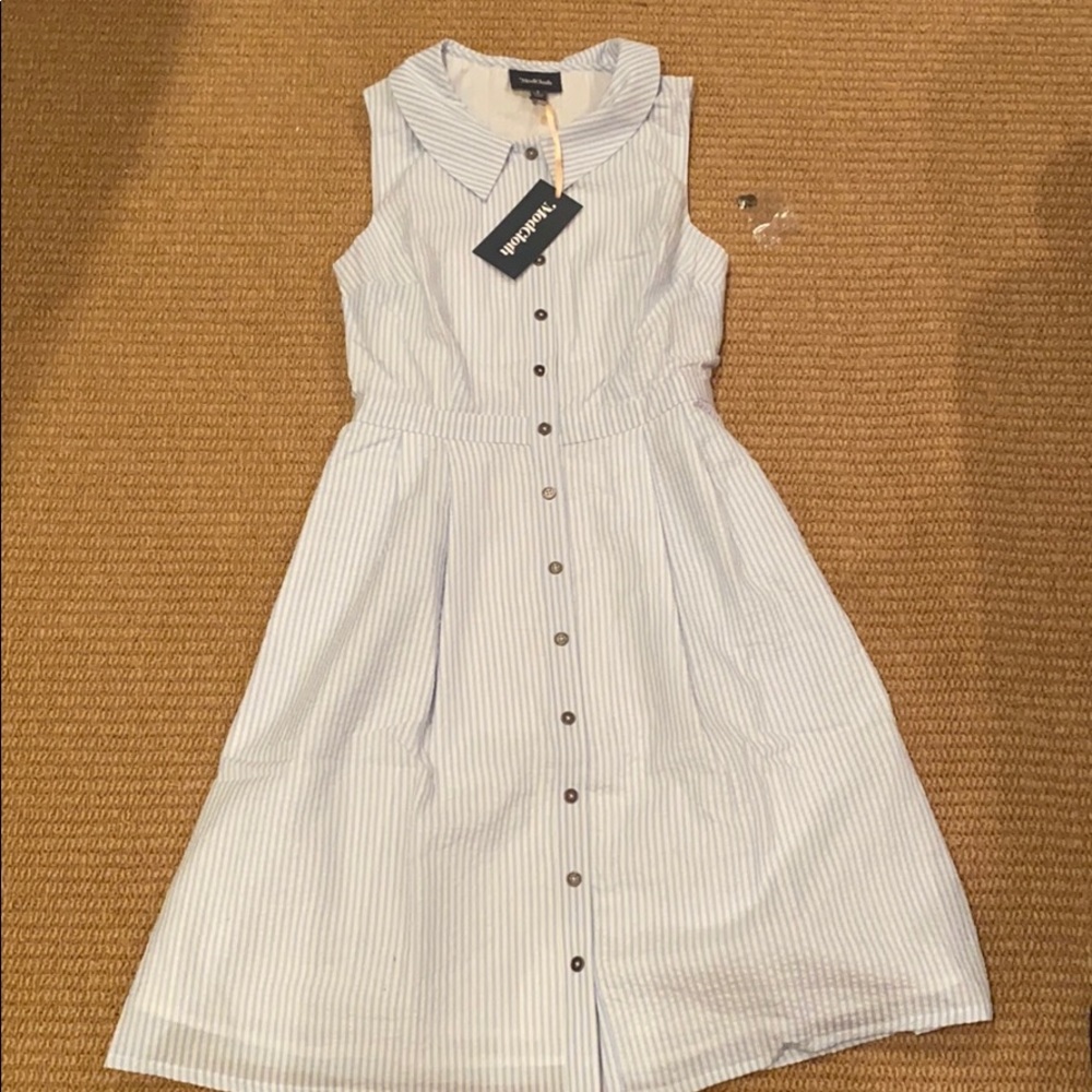 Modcloth pale blue seersucker sleeveless dress